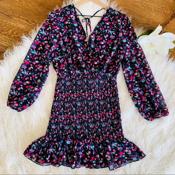 NEW Smocked Ruffle Hem Open Back Marble Print Mini Dress Size L - Picture 4 of 12